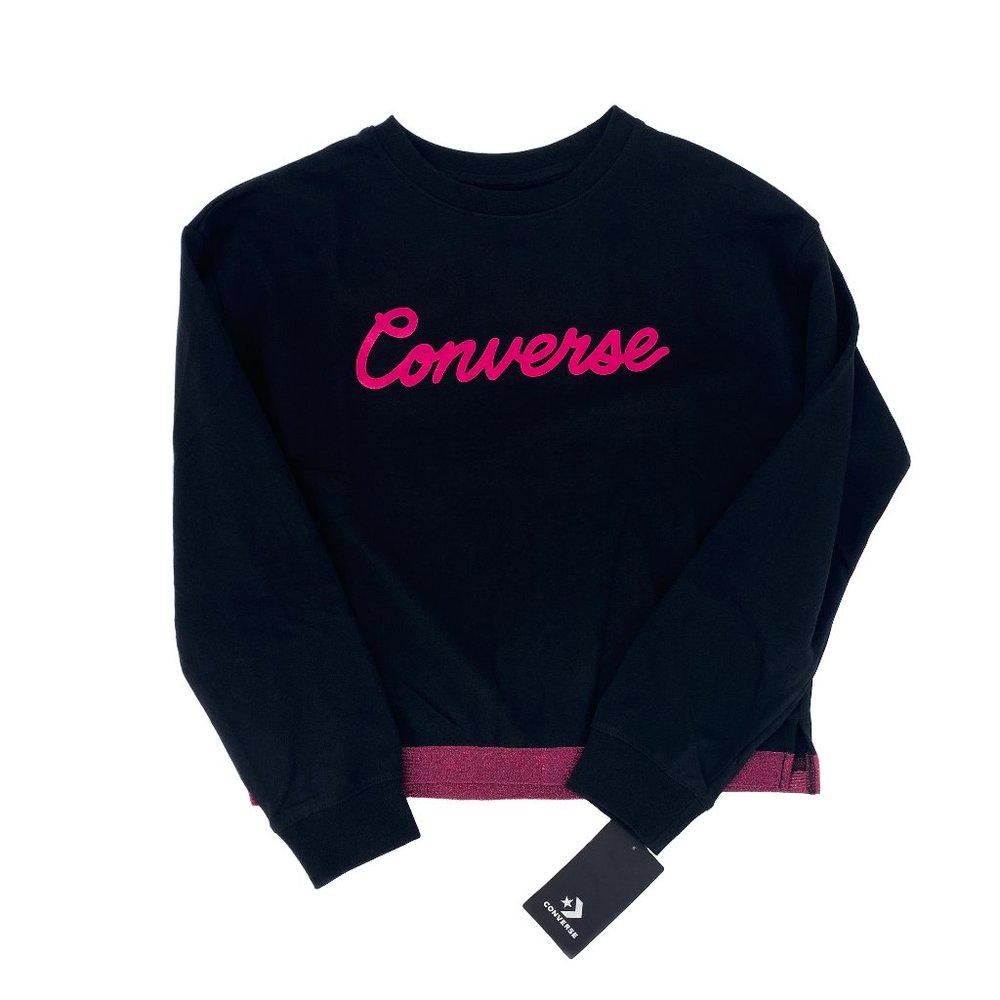 CONVERSE Pink Metallic Logo Crewneck Sweatshirt